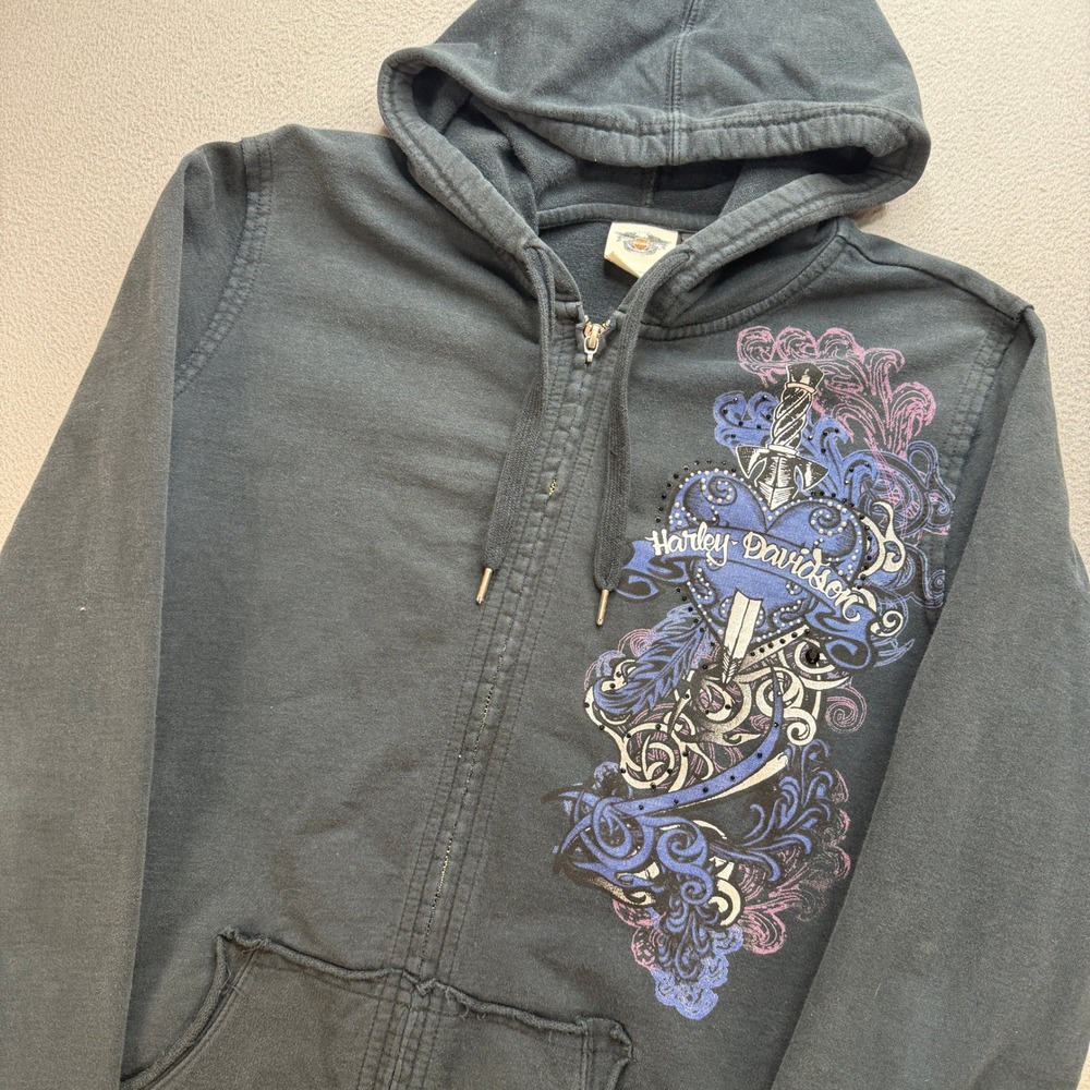 Harley Davidson Genuine MotorClothes Hoodie Women XL Black Cotton Zip Up Biker